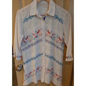 Johnny Was ¾” Sleeve Embroidered Blouse